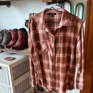 Brown and Red Plaid Button-Up Shirt